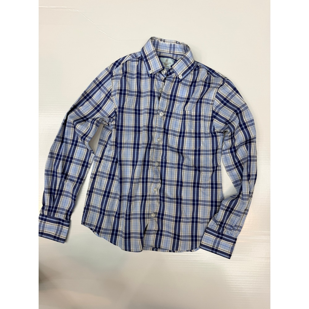 Class Club Boys Blue White Plaid Button Down Shirt Modern Fit Size 10/12